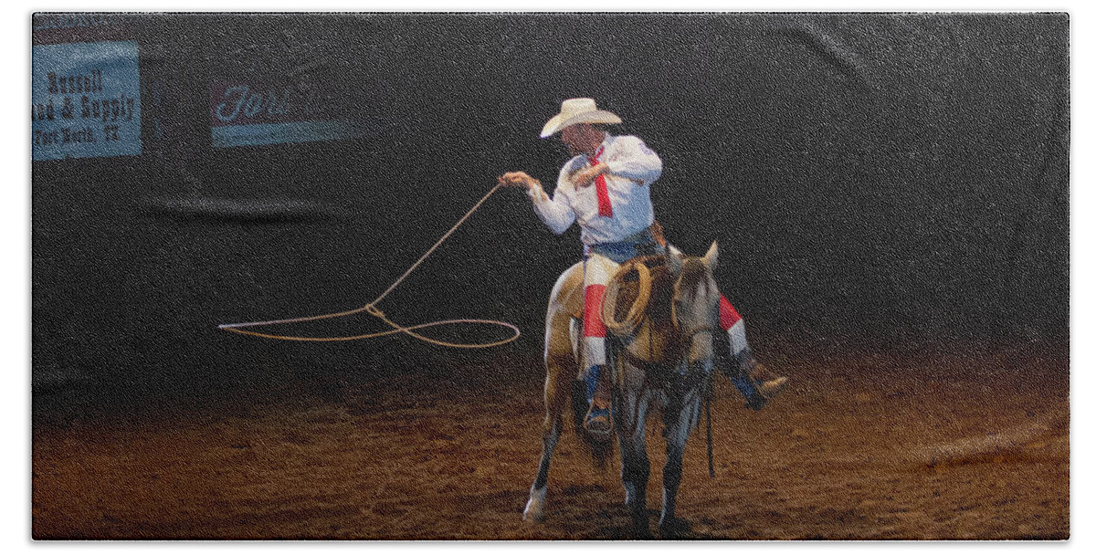 Rodeo Bath Towel featuring the photograph Trick Roping at the Rodeo 3 by Debby Richards