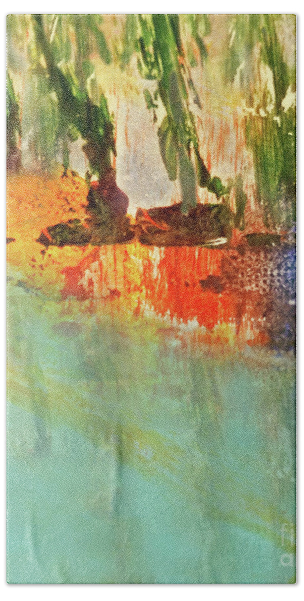 Abstract Hand Towel featuring the mixed media Tropical Paradise 300 by Sharon Williams Eng