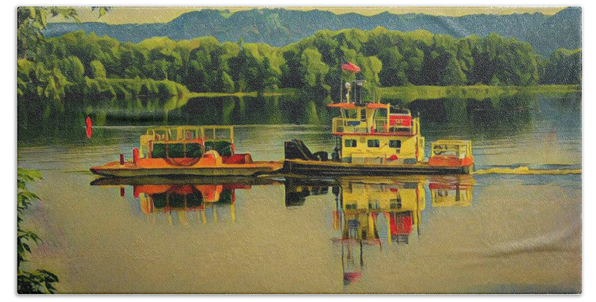 Mississippi River Bath Towel featuring the painting Tug on the Mississippi by Marilyn Smith