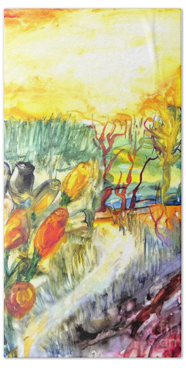 Donoghue Hand Towel featuring the painting Tulip Path by Patty Donoghue