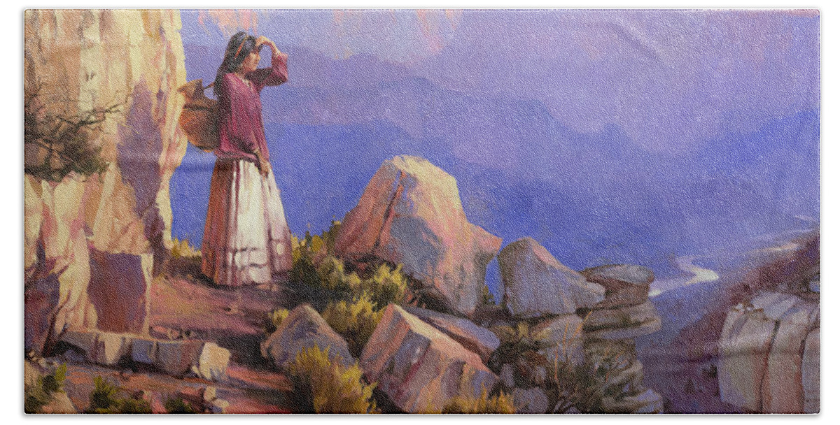Grand Canyon Hand Towel featuring the painting Turning Point by Steve Henderson