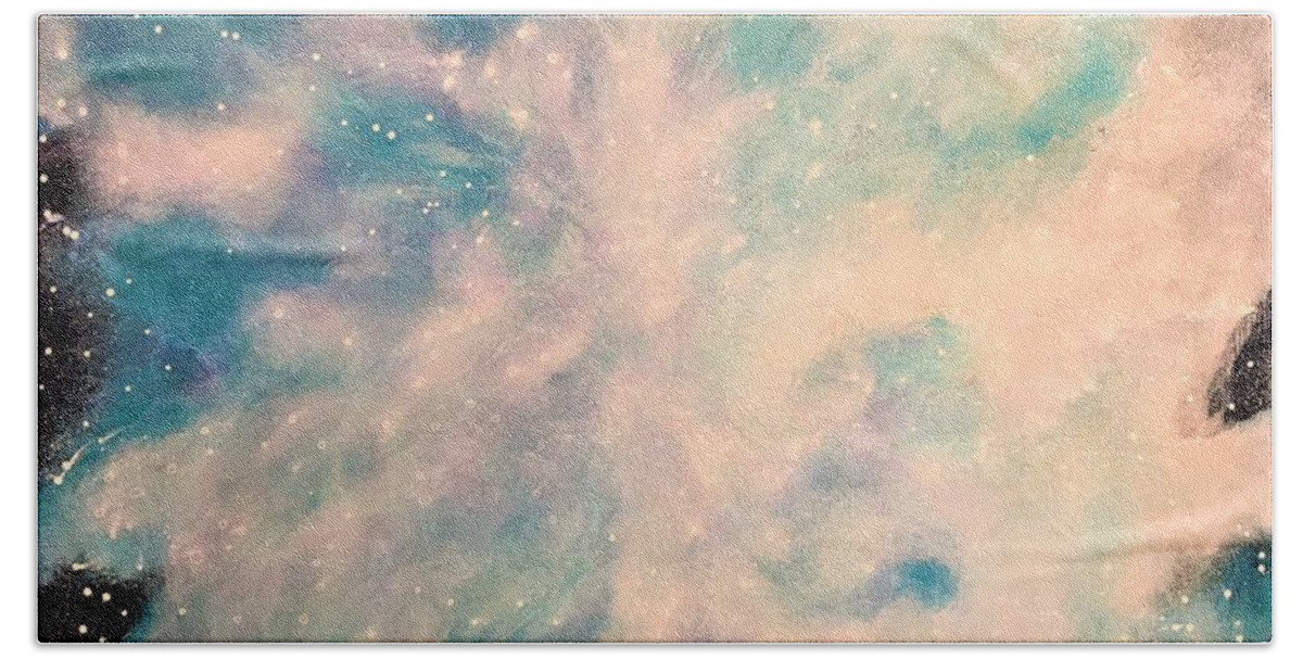 Space Bath Towel featuring the painting Turquoise Cosmic Cloud by Esperanza Creeger
