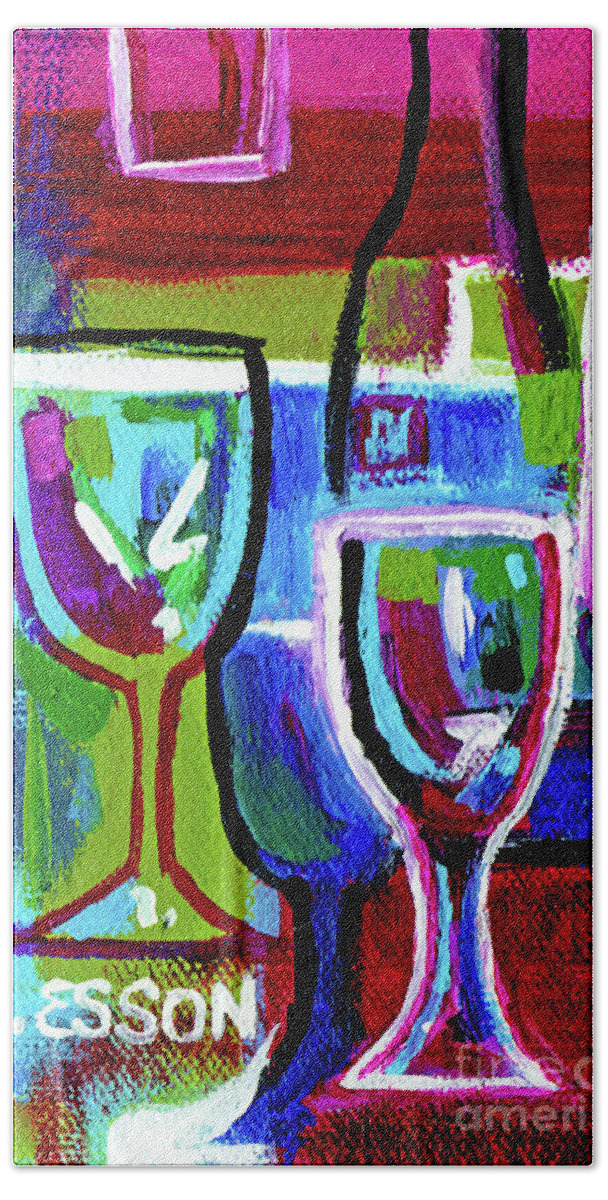Wine Bath Towel featuring the painting Turquoise Purple Wine Abstract by Genevieve Esson