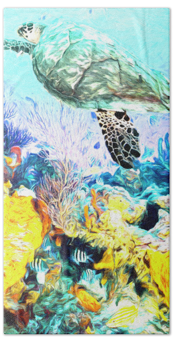 Atlantic Bath Towel featuring the photograph Turtle at the Reef Painting by Debra and Dave Vanderlaan