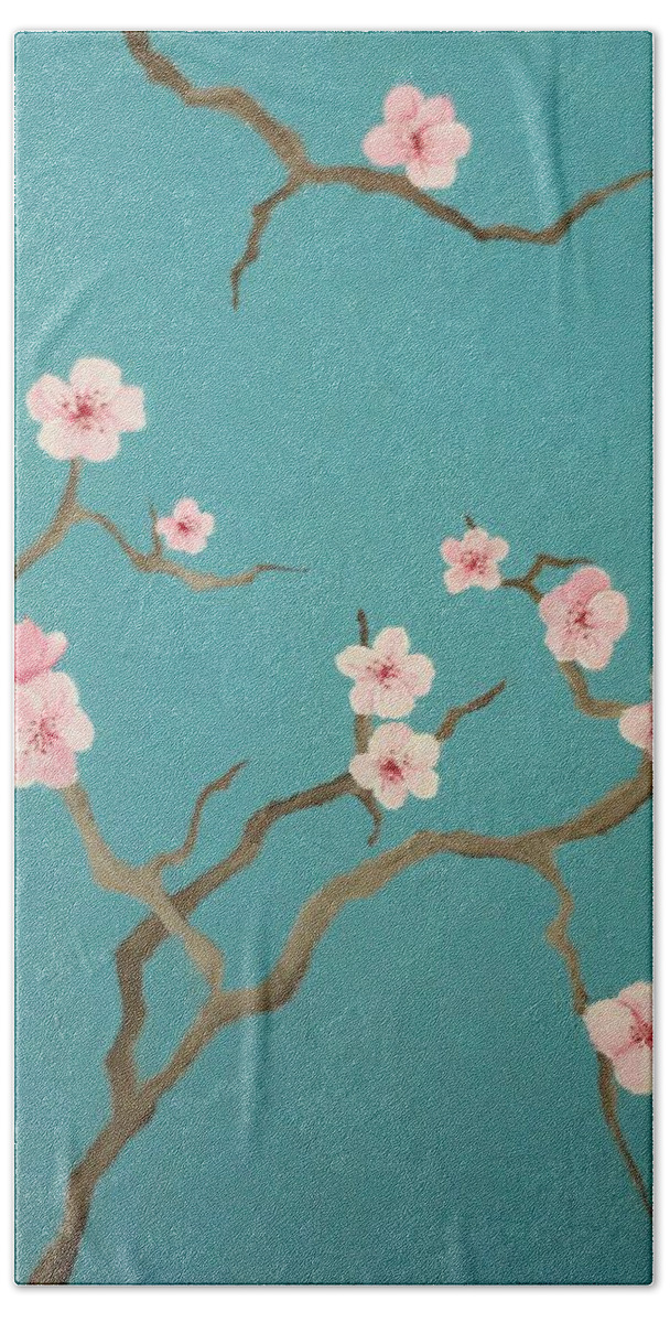 Pink Hand Towel featuring the painting Twiggy Blossom by Berlynn