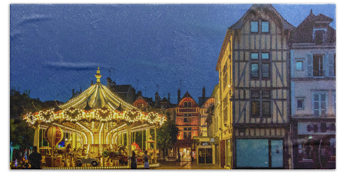 Half Timber Homes Bath Towel featuring the photograph Twilight in Troyes by Marcy Wielfaert