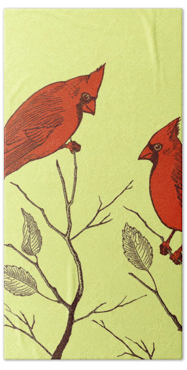Animal Hand Towel featuring the drawing Two Cardinal Birds by CSA Images