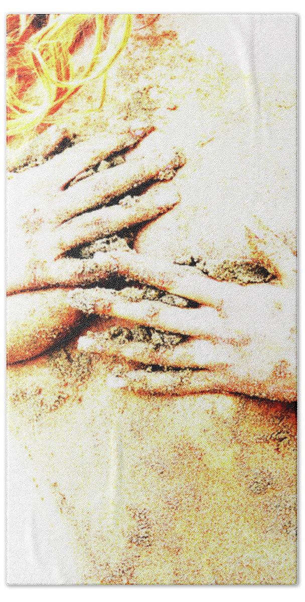 Sand Bath Towel featuring the photograph Two Hands Full by Robert WK Clark