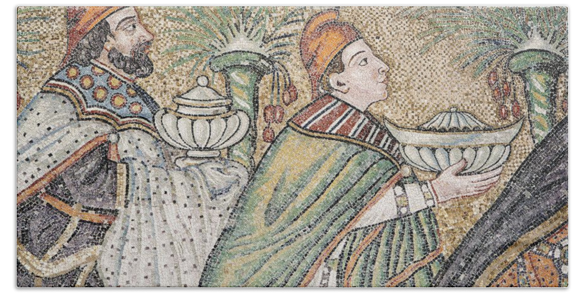 Men Hand Towel featuring the photograph Two Magi, Mosaic Detail by Byzantine School