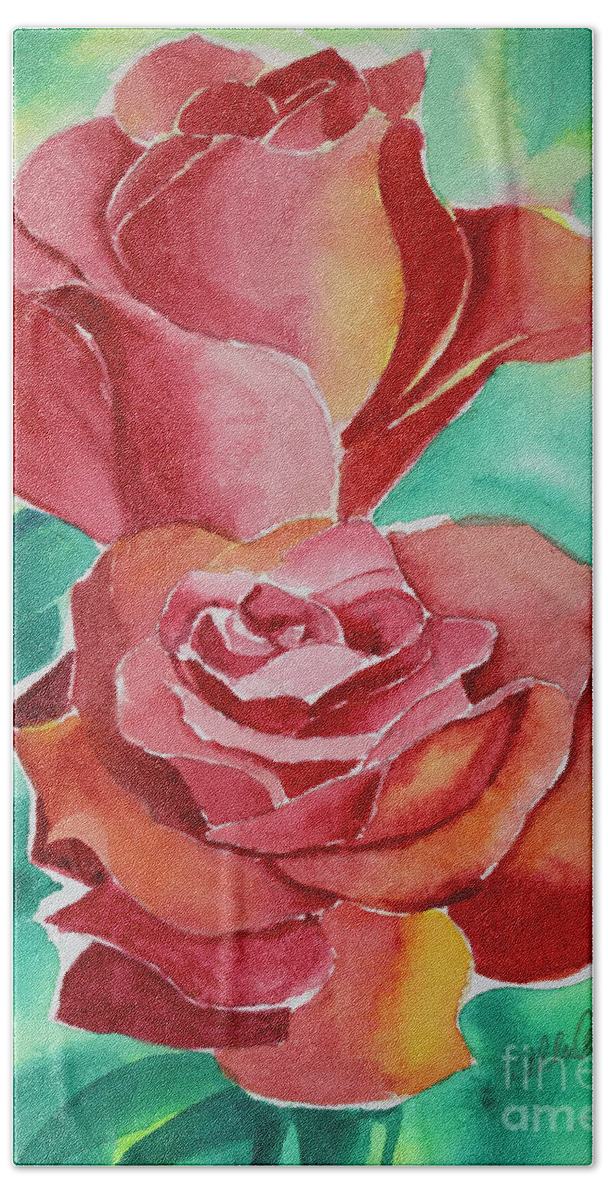Roses Bath Towel featuring the painting Two Roses by Allison Ashton