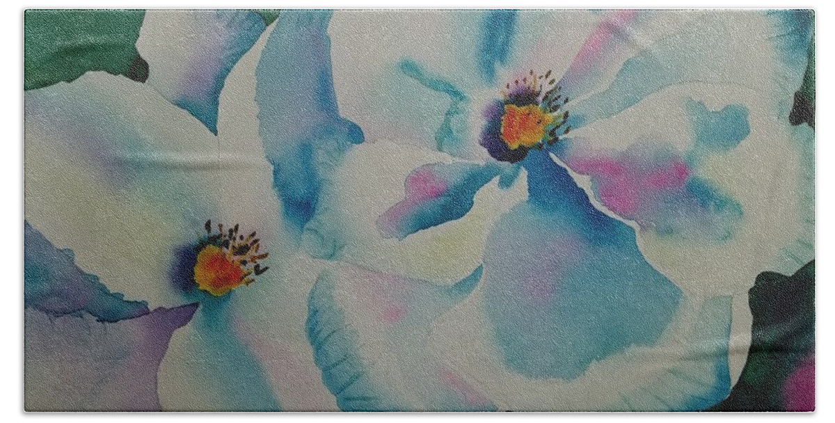 Floral Hand Towel featuring the painting Two White Flowers by Ann Frederick