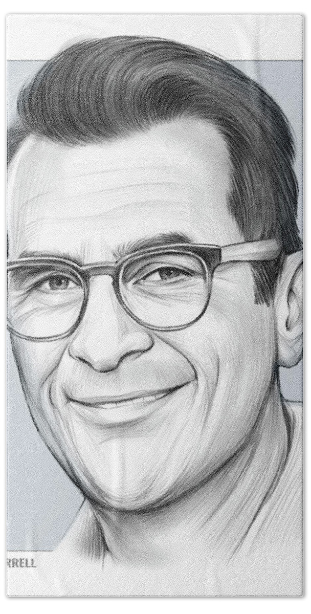 Ty Burrell Hand Towel featuring the drawing Ty Burrell by Greg Joens