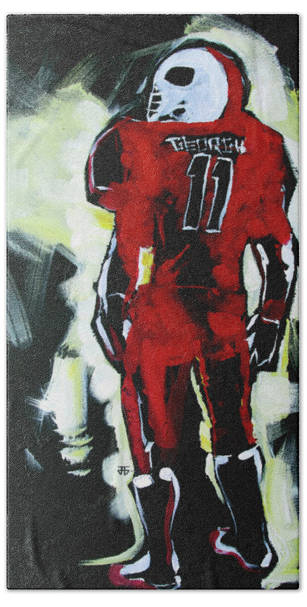 Uga Football Bath Towel featuring the painting UGA Thoughts by John Gholson