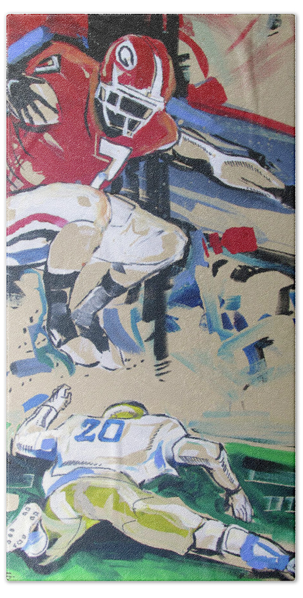 Uga Notre Dame 2019 Bath Towel featuring the painting UGA vs Notre Dame 2019 by John Gholson