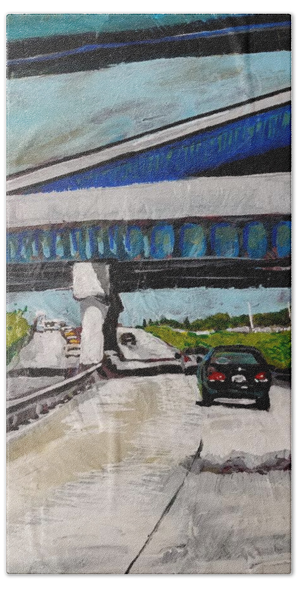 Road Bath Towel featuring the painting Underpass Z by Tilly Strauss