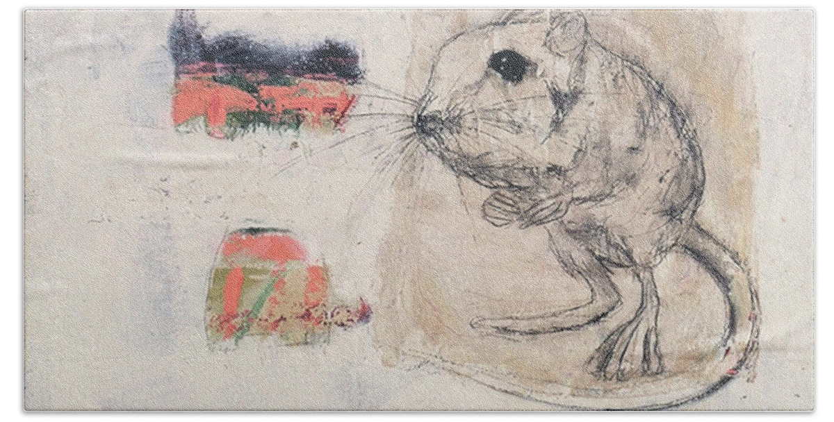 Mouse Bath Towel featuring the painting Uninvited Houseguest by Janet Zoya