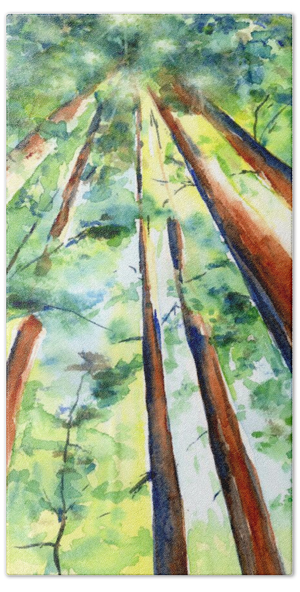 Trees Hand Towel featuring the painting Up through the Redwoods by Carlin Blahnik CarlinArtWatercolor