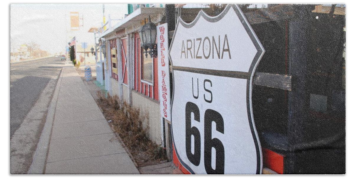 Road Bath Towel featuring the photograph US Route 66 Arizona Style by Laura Smith