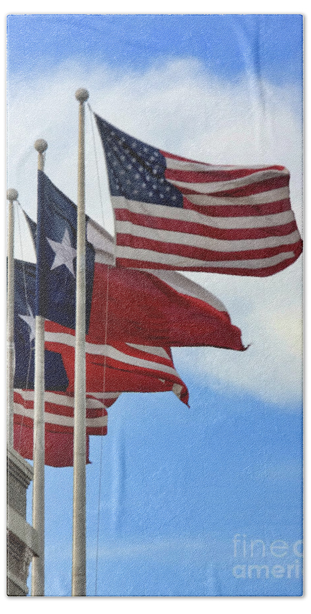 Flags Bath Towel featuring the photograph USA and Texas by Joan Bertucci
