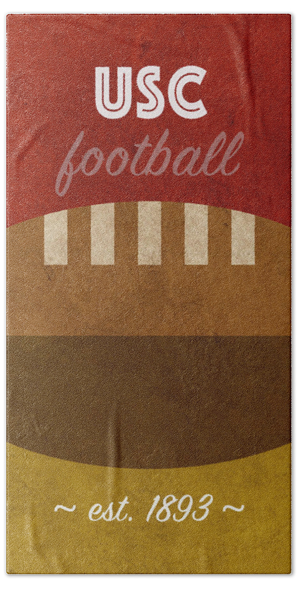 Usc Bath Towel featuring the mixed media USC College Football Minimalist Retro Sports Poster Series by Design Turnpike