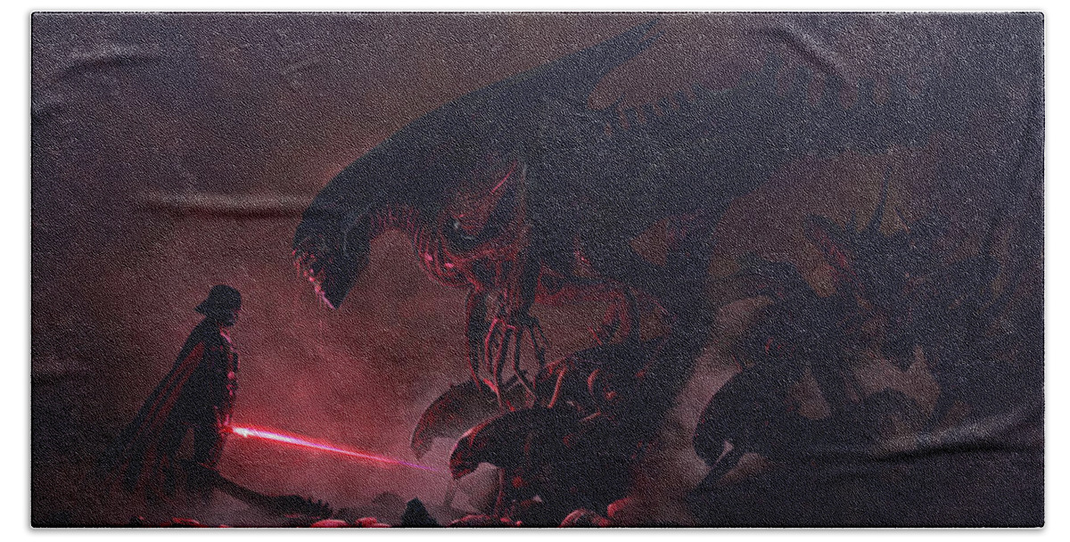 Star Wars Bath Sheet featuring the digital art Vader vs Aliens 1 by Guillem H Pongiluppi