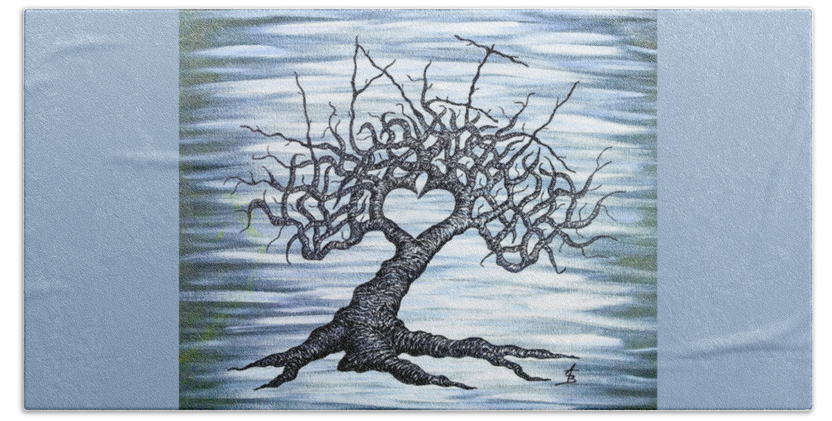 Vail Bath Towel featuring the drawing Vail Love Tree by Aaron Bombalicki