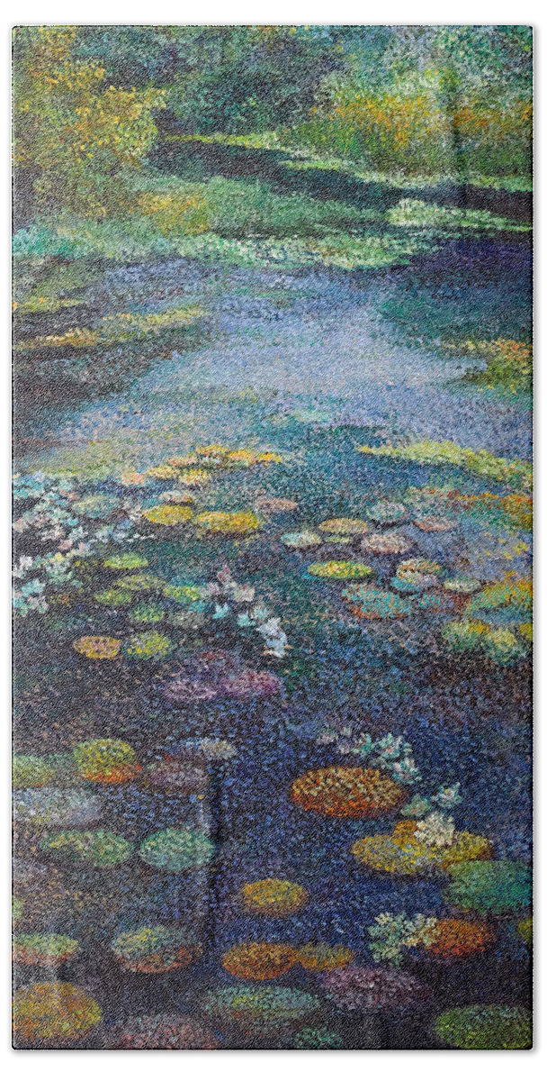  Bath Towel featuring the painting Vancouver's Water Lily Pond, an Inspiration by Rita Hoffman Shulak