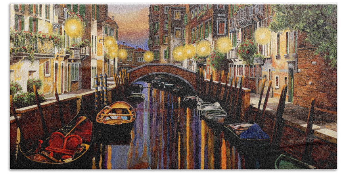 Venice Hand Towel featuring the painting Venice at Dusk by Guido Borelli