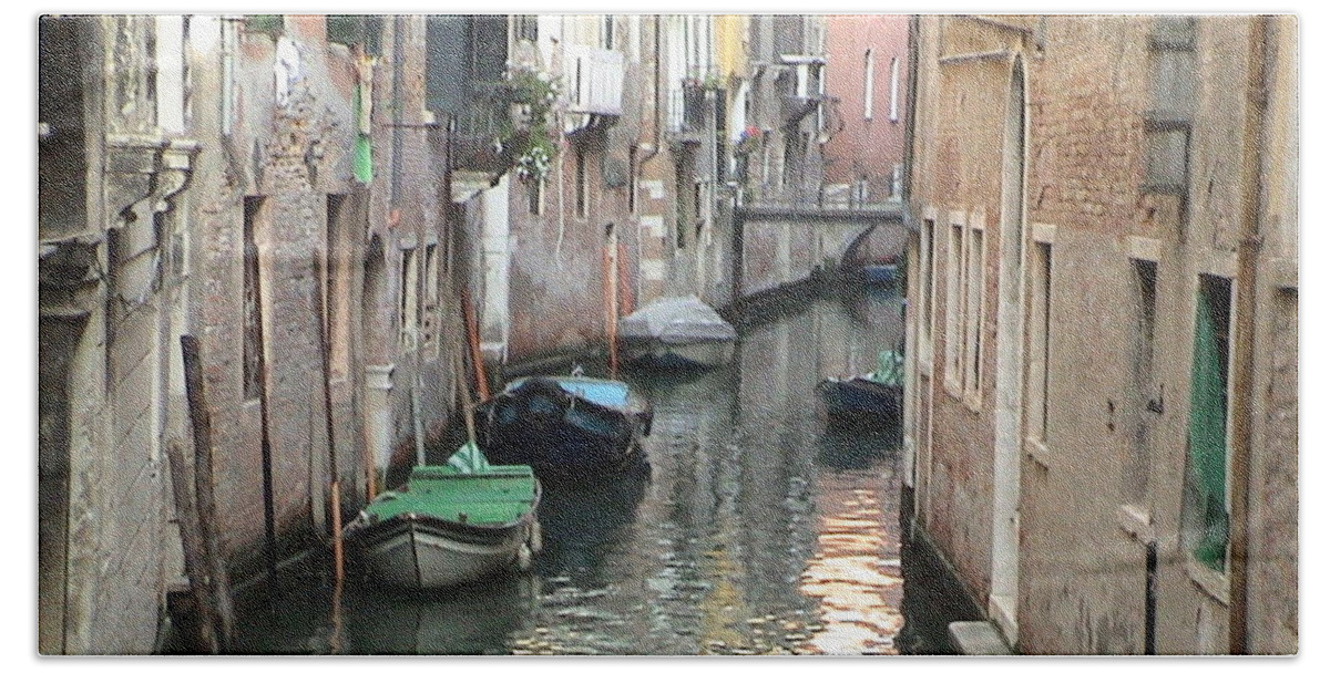 Venice Bath Towel featuring the photograph Venice Italy Canal Water Way Boats Gondolas Panoramic View by John Shiron