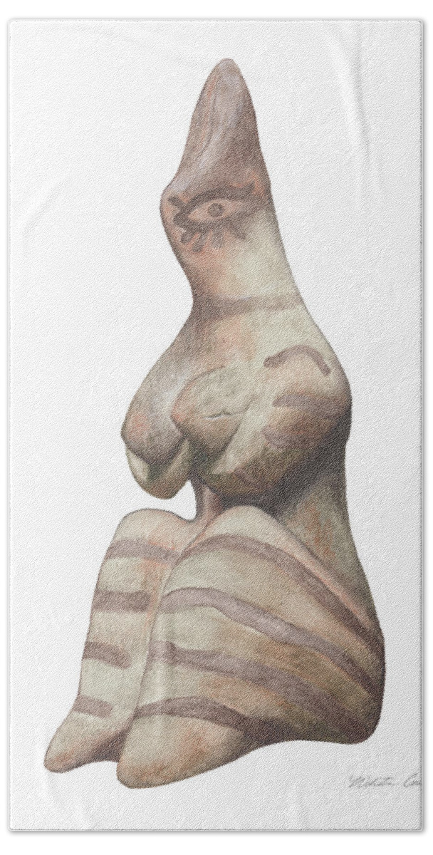 Venus Hand Towel featuring the drawing Venus of Tell Halaf by Nikita Coulombe