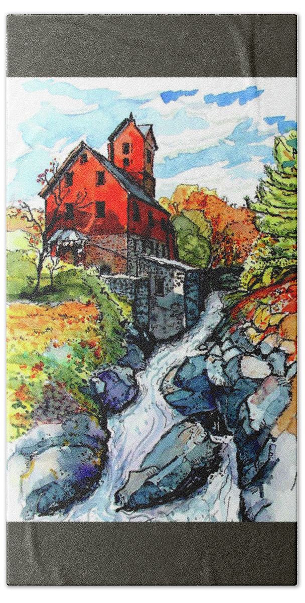 Vermont Hand Towel featuring the painting Vermont Red by Terry Banderas