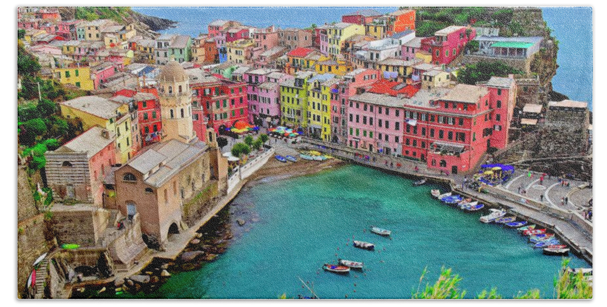 Vernazza Hand Towel featuring the photograph Vernazza Alight by Frozen in Time Fine Art Photography