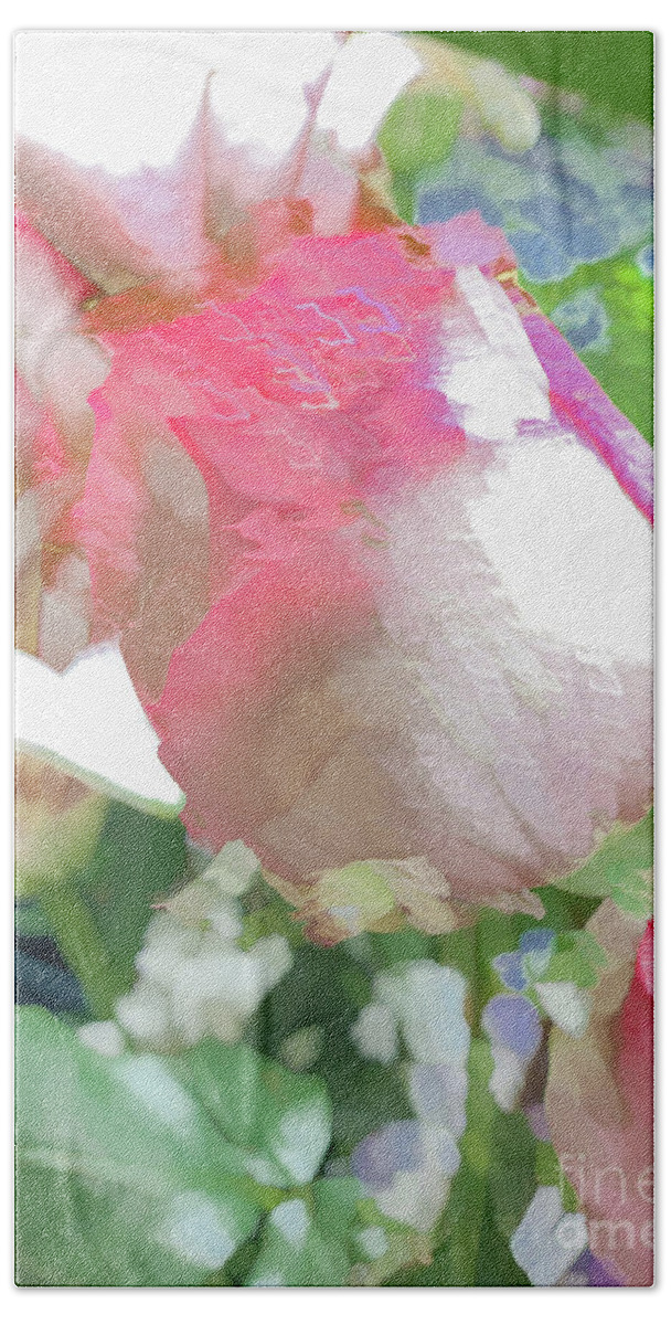 Abstract Bath Towel featuring the photograph Vertical Pink Rose Abstract by Phillip Rubino