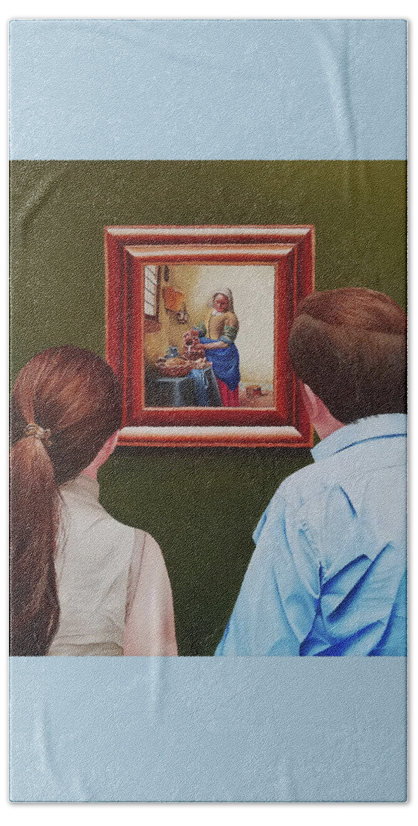 Vermeer Hand Towel featuring the painting Viewing Vermeer by Vic Ritchey