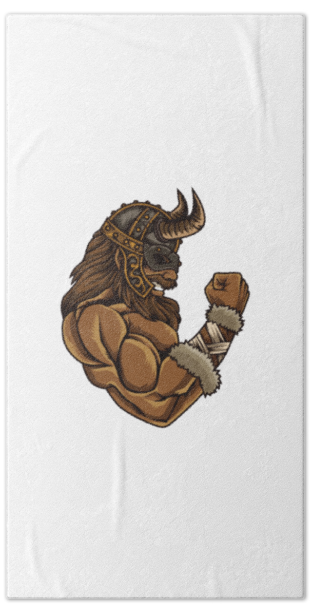 Viking Hand Towel featuring the digital art Viking At The Gym Work Out Fitness Muscles Power by Mister Tee