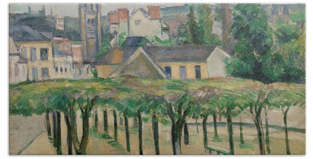 Art Hand Towel featuring the painting Village Square, C.1881 by Paul Cezanne