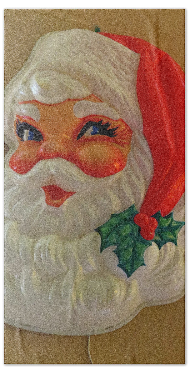 Light-up Santa Hand Towel featuring the photograph Vintage Light-up Santa by Linda Stern