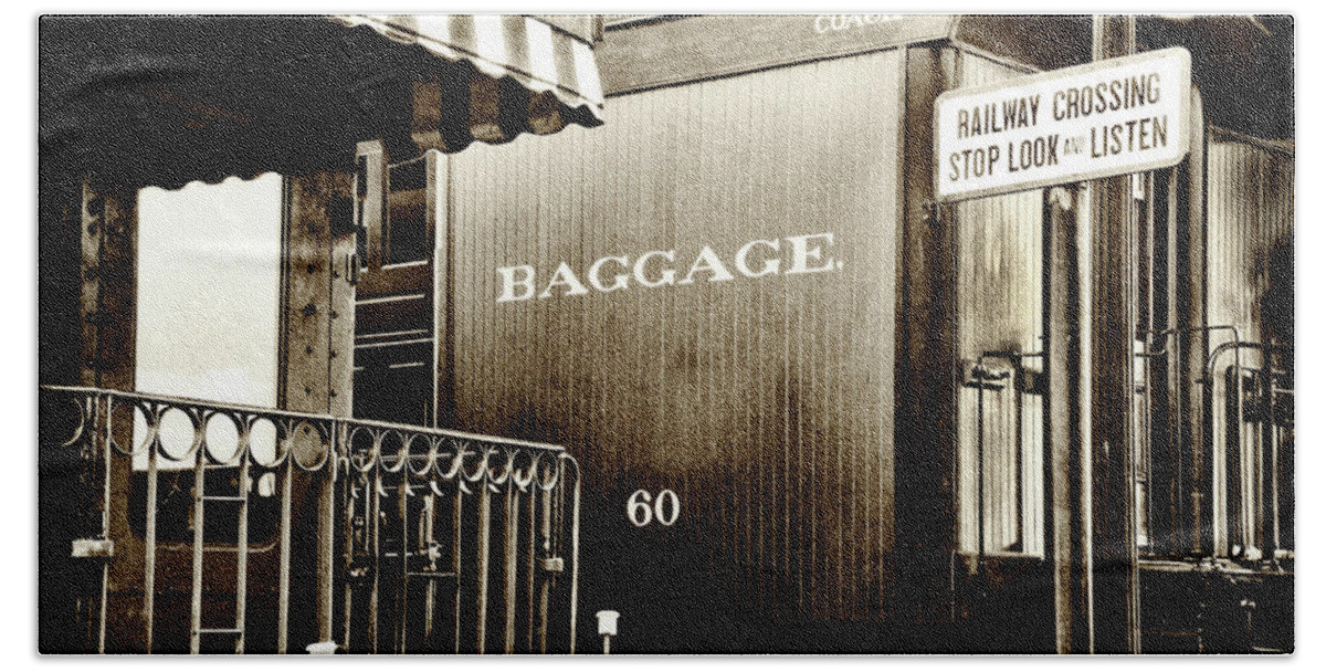 Railroad Bath Towel featuring the photograph Vintage - Railroad Baggage Car - B W by Paul W Faust - Impressions of Light