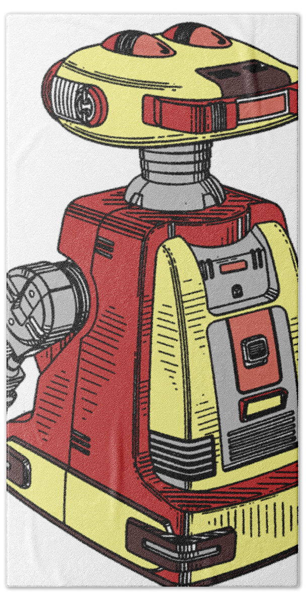 Robot Bath Towel featuring the drawing Vintage Toy Robot Tee by Edward Fielding