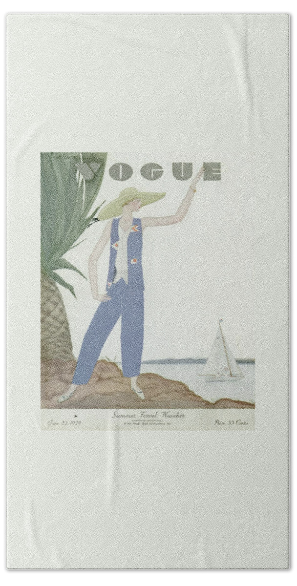 Vintage Vogue Cover Of A Woman On Holiday Waving Bath Towel