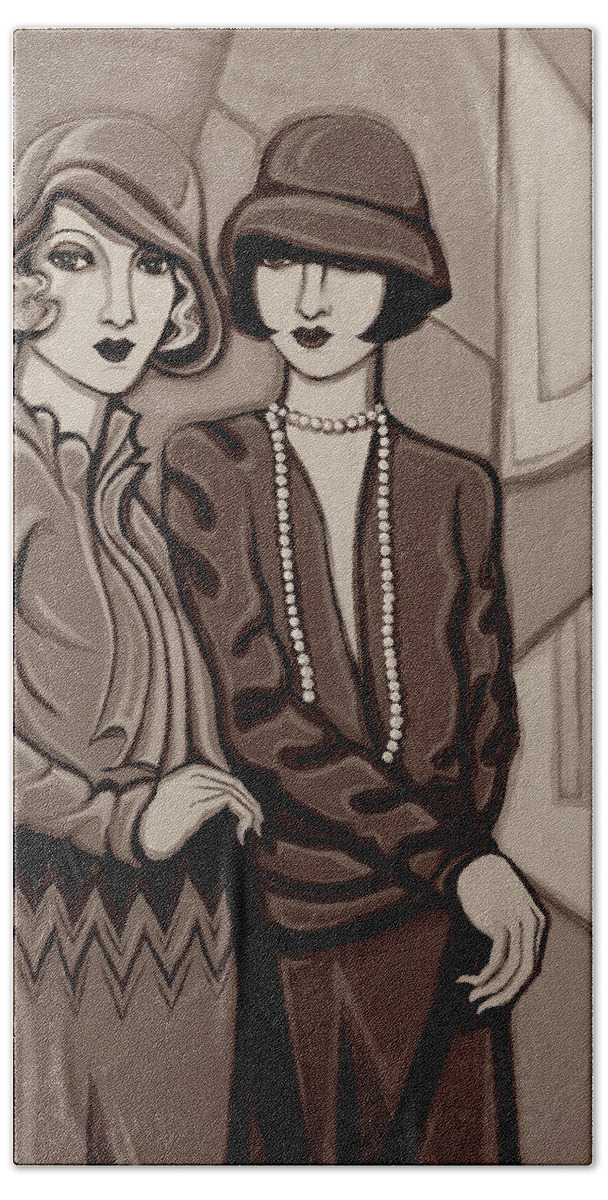Flappers Hand Towel featuring the painting Violet and Rose in Sepia Tone by Tara Hutton