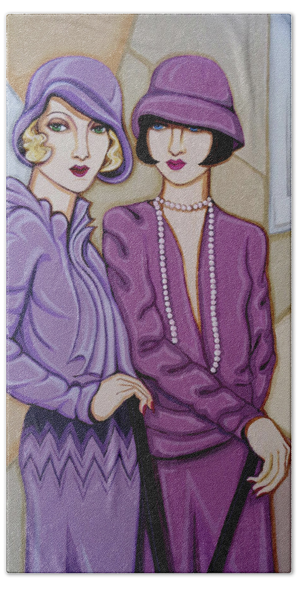 Flappers Bath Towel featuring the painting Violet and Rose by Tara Hutton