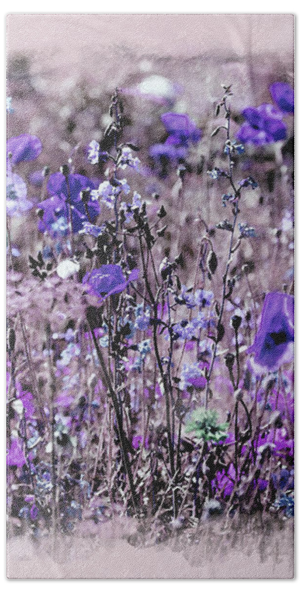 Wildflowers Hand Towel featuring the mixed media Violet Mood by Alex Mir