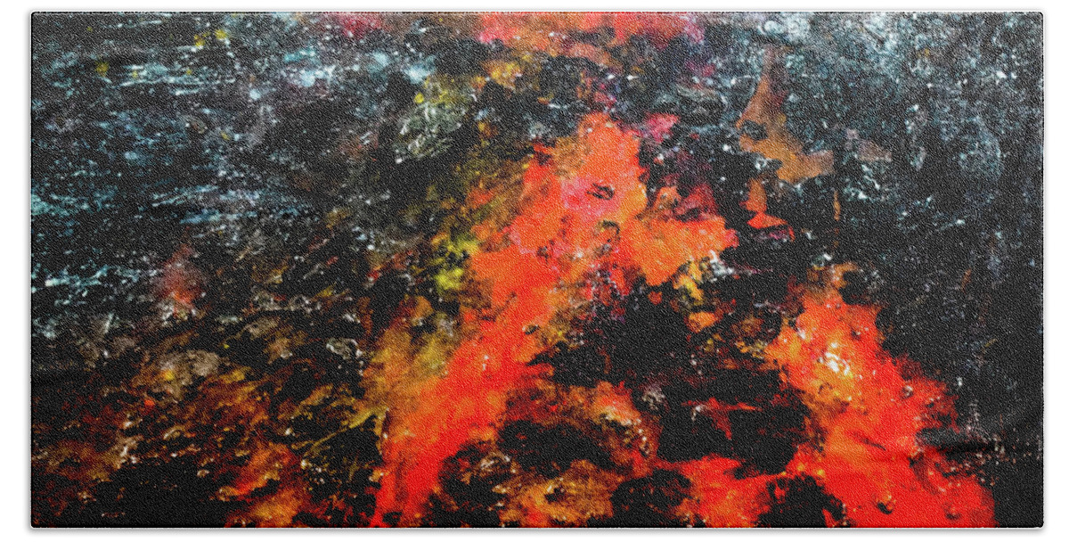 Volcano Bath Towel featuring the mixed media Volcanic by Patsy Evans - Alchemist Artist