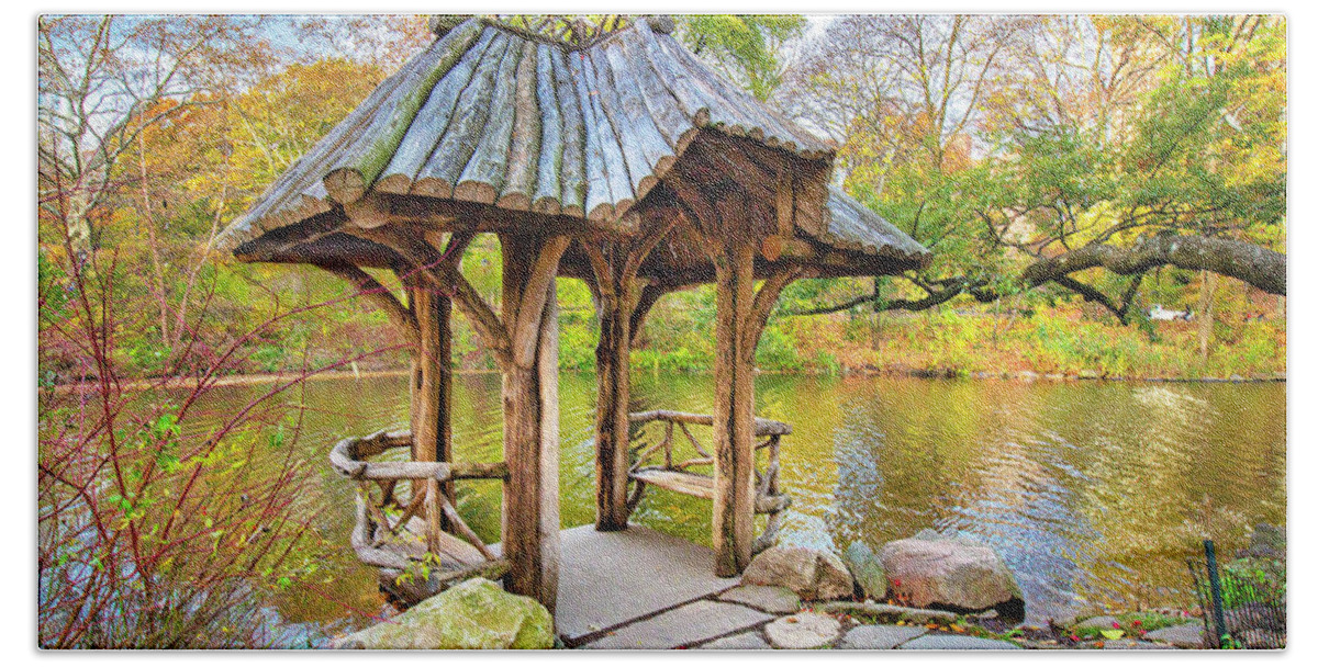 Estock Bath Towel featuring the digital art Wagner Cove In Central Park, Nyc by Claudia Uripos