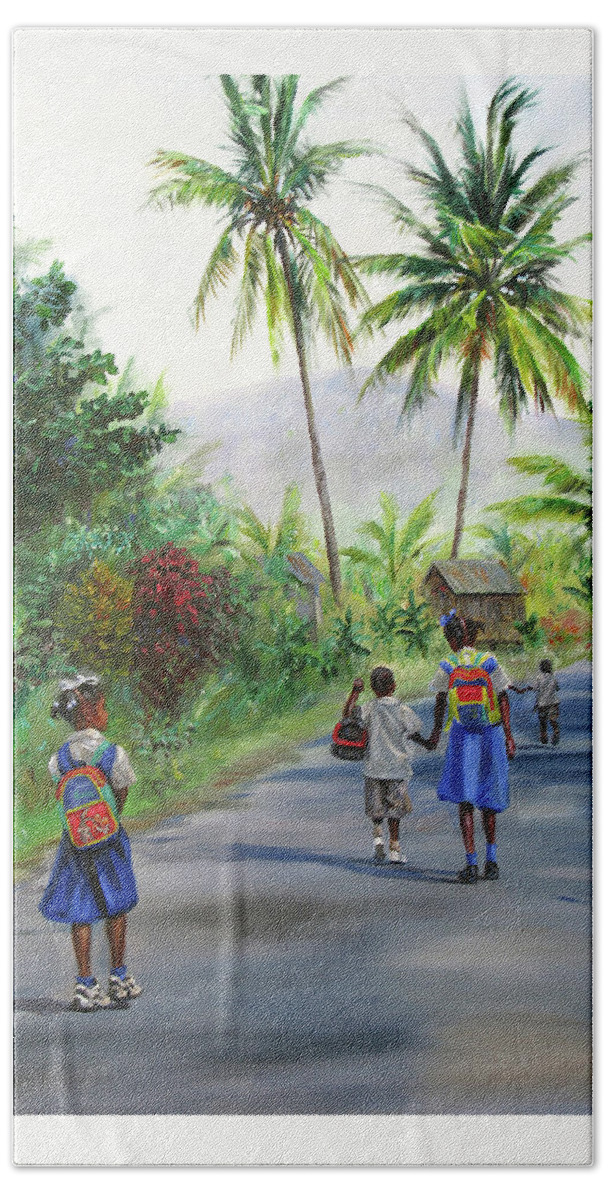Caribbean Art Bath Towel featuring the painting Walking Home 2 by Jonathan Gladding
