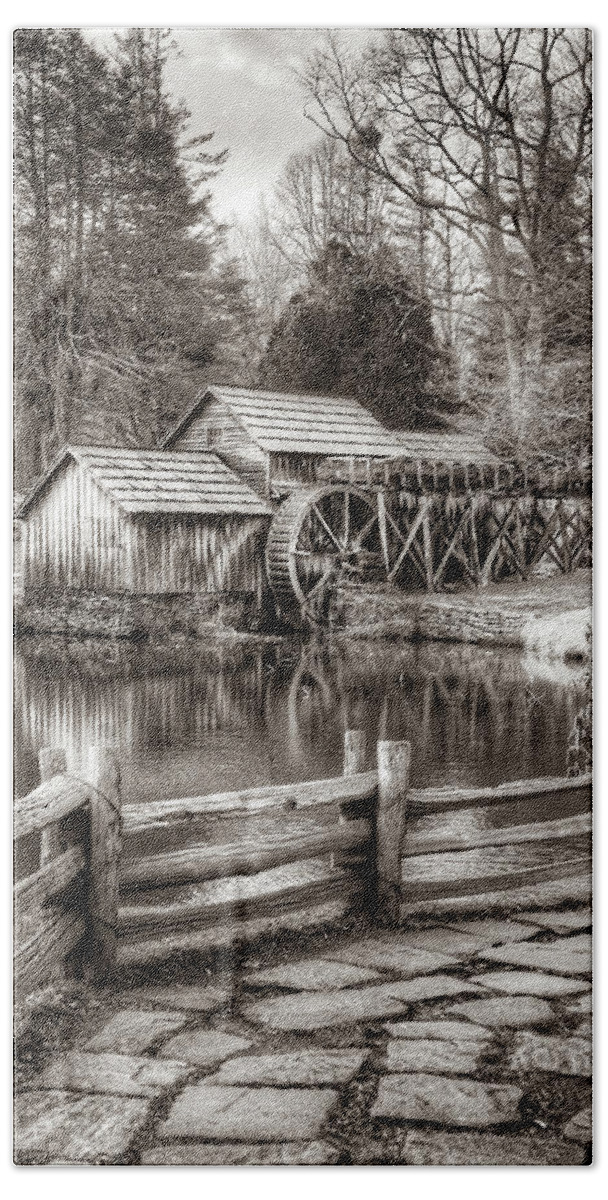 America Hand Towel featuring the photograph Walking to the Mabry Mill - Sepia Edition by Gregory Ballos