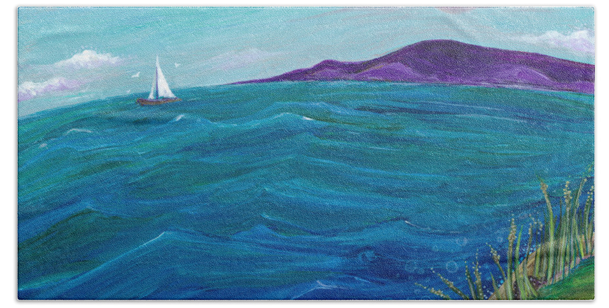 Seascape Painting Hand Towel featuring the painting Wanderlust by Tanielle Childers