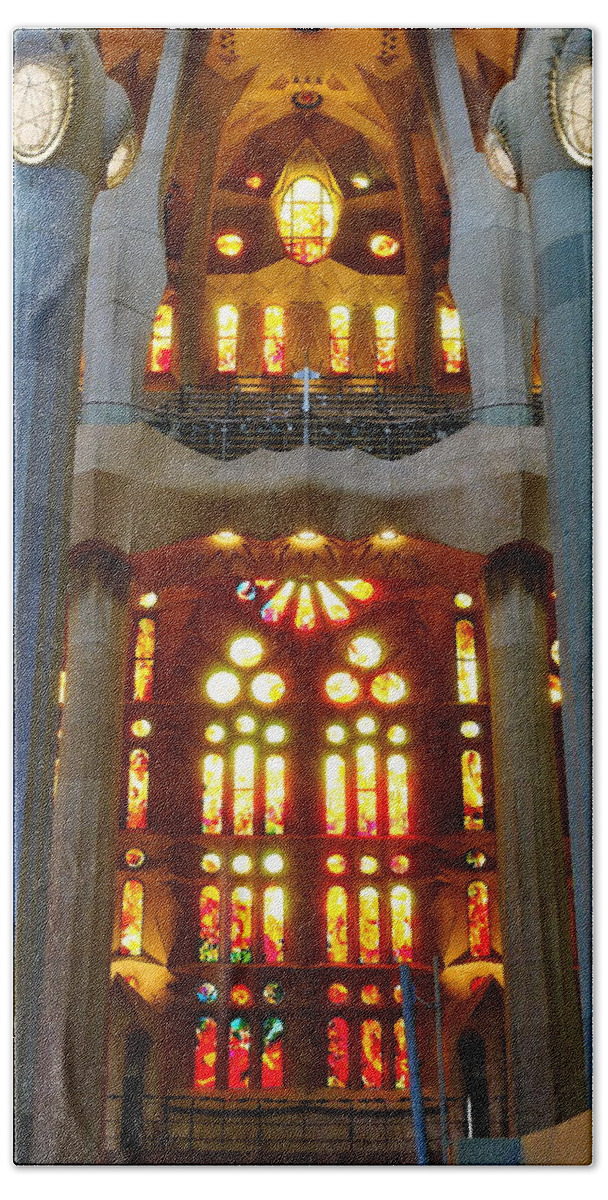 Sagrada Hand Towel featuring the photograph Warm colors in Sagrada Familia by Patricia Caron
