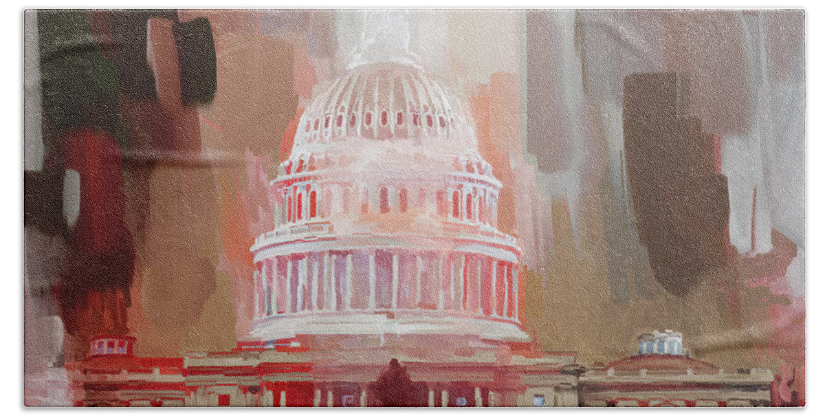 Washington Hand Towel featuring the painting Washington DC United States Original Painting by Gull G